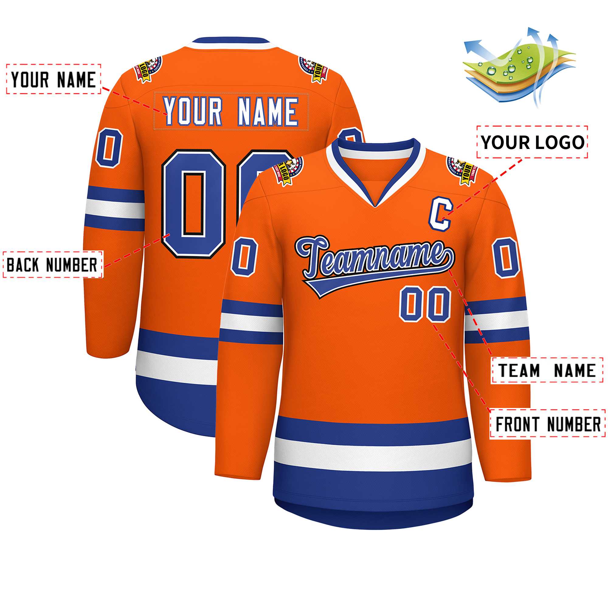 Custom Orange Royal White-Black Classic Style Hockey Jersey