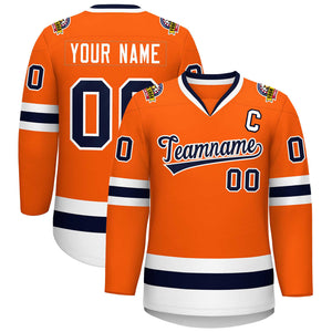 Maillot de hockey de style classique orange marine-blanc personnalisé