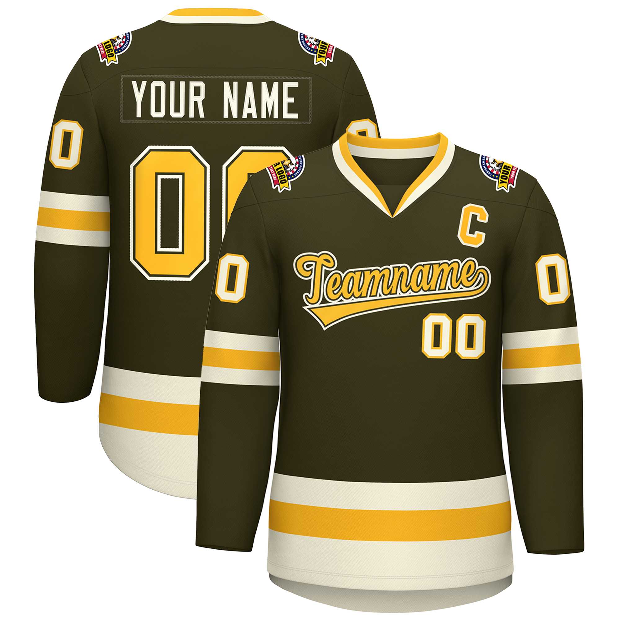 Custom Olive Gold Olive-Khaki Classic Style Hockey Jersey