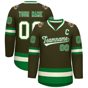 Custom Olive Khaki Olive-Kelly Green Classic Style Hockey Jersey