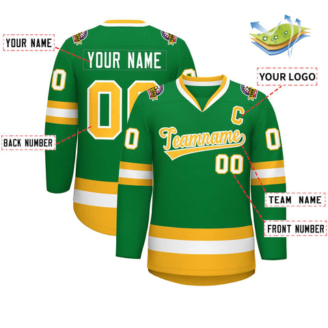 Custom Kelly Green Gold-White Classic Style Hockey Jersey