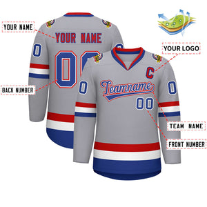 Custom Gray Royal White-Red Classic Style Hockey Jersey