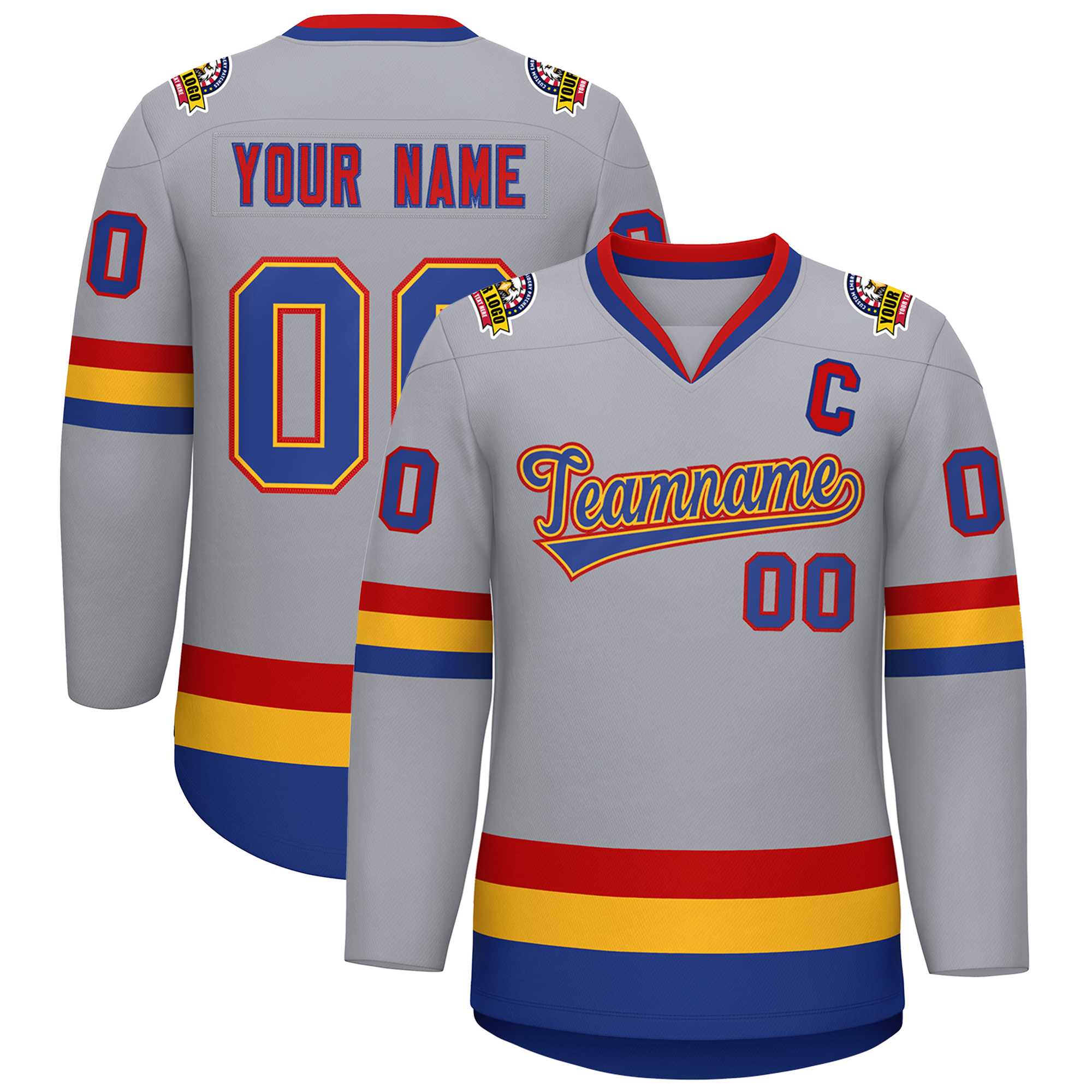 Custom Gray Royal Gold-Red Classic Style Hockey Jersey