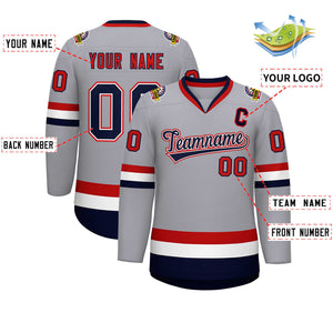 Custom Gray Navy White-Red Classic Style Hockey Jersey