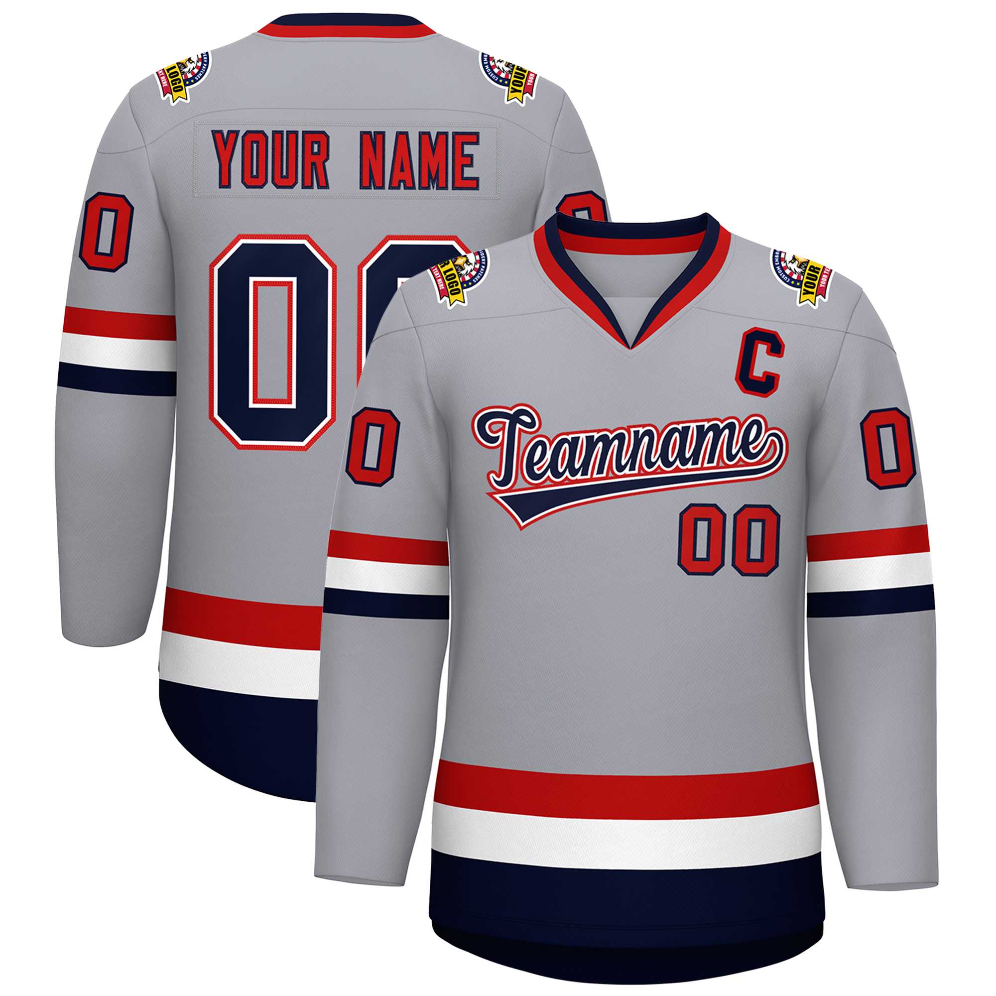 Custom Gray Navy White-Red Classic Style Hockey Jersey