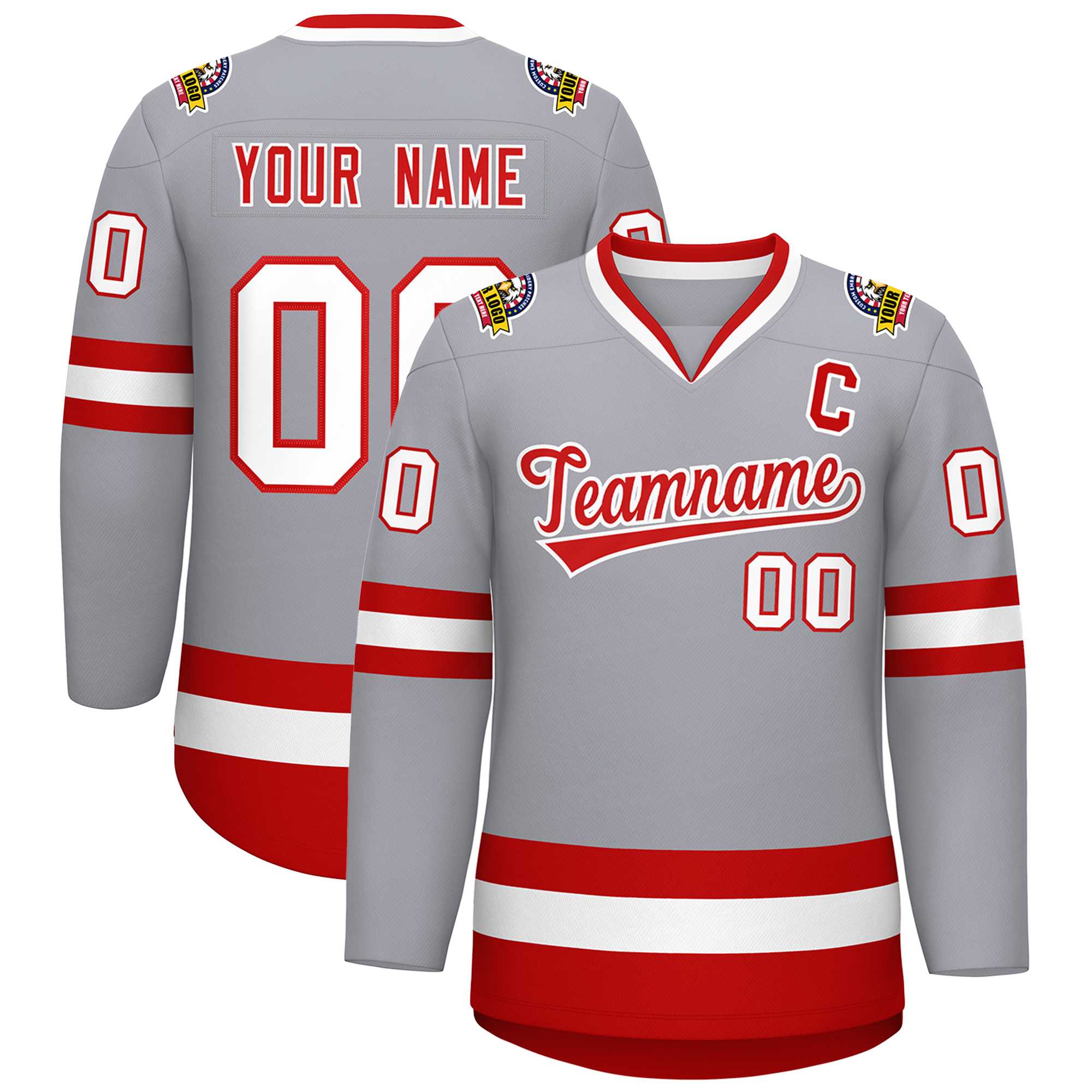 Maillot de hockey de style classique gris rouge-blanc personnalisé