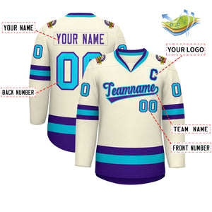 Custom Khaki Purple-Light Blue Classic Style Hockey Jersey