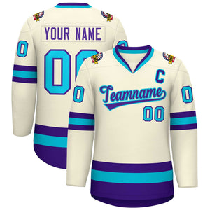 Custom Khaki Purple-Light Blue Classic Style Hockey Jersey