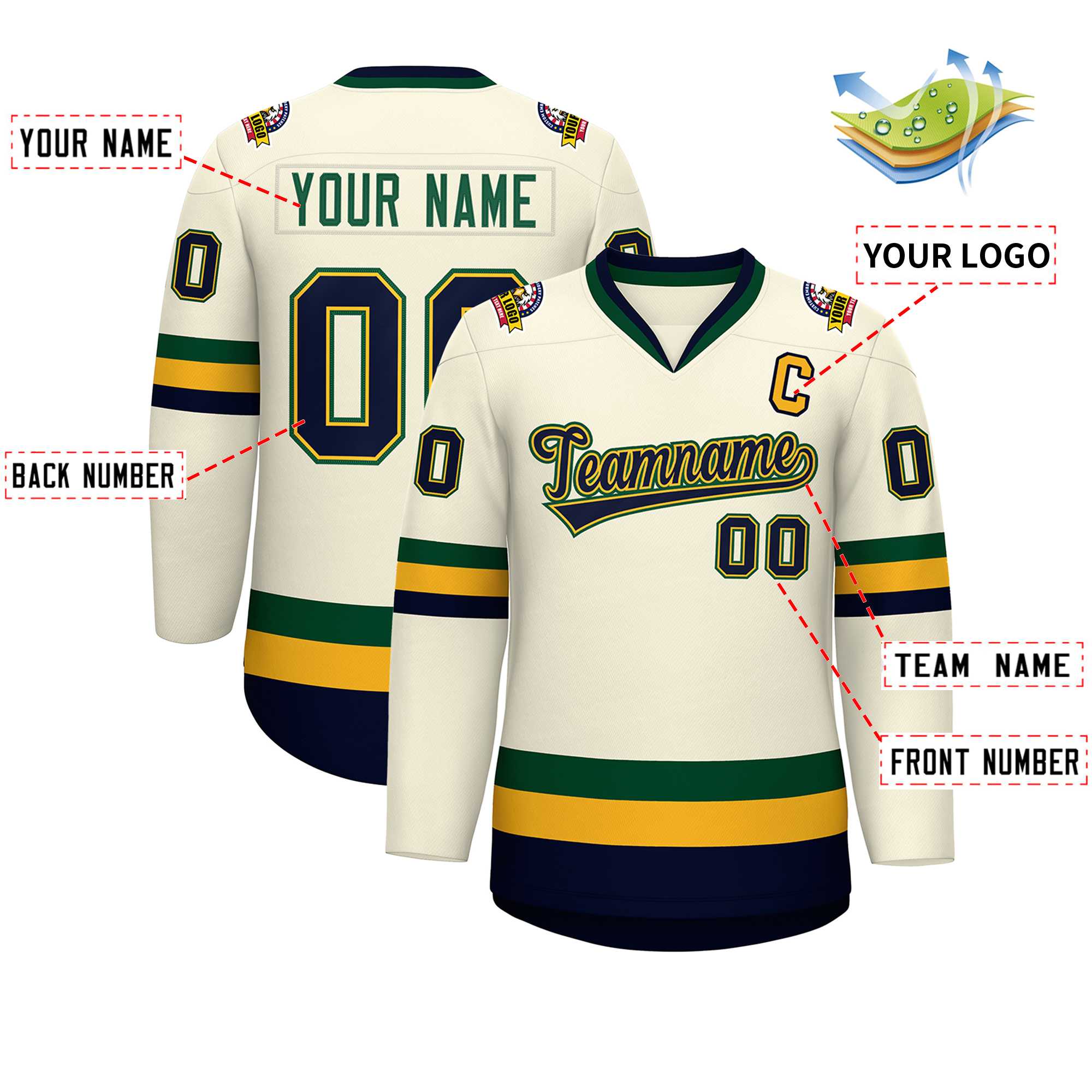 Custom Khaki Navy Gold-Green Classic Style Hockey Jersey