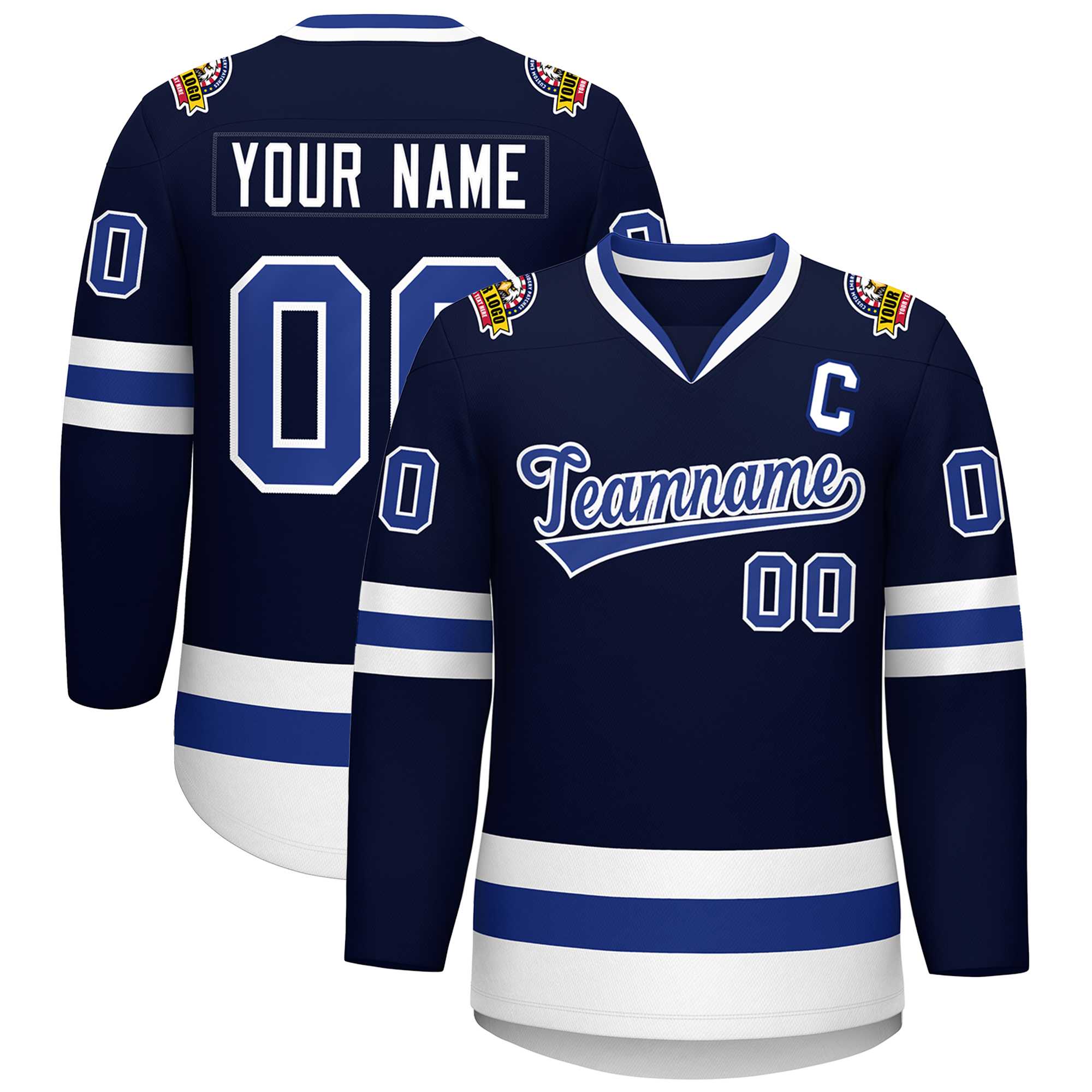 Custom Navy Royal-White Classic Style Hockey Jersey