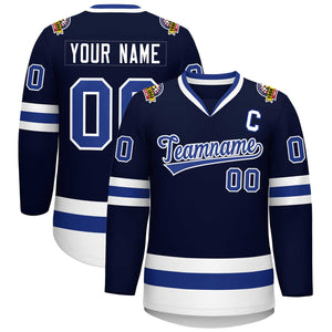 Custom Navy Royal-White Classic Style Hockey Jersey