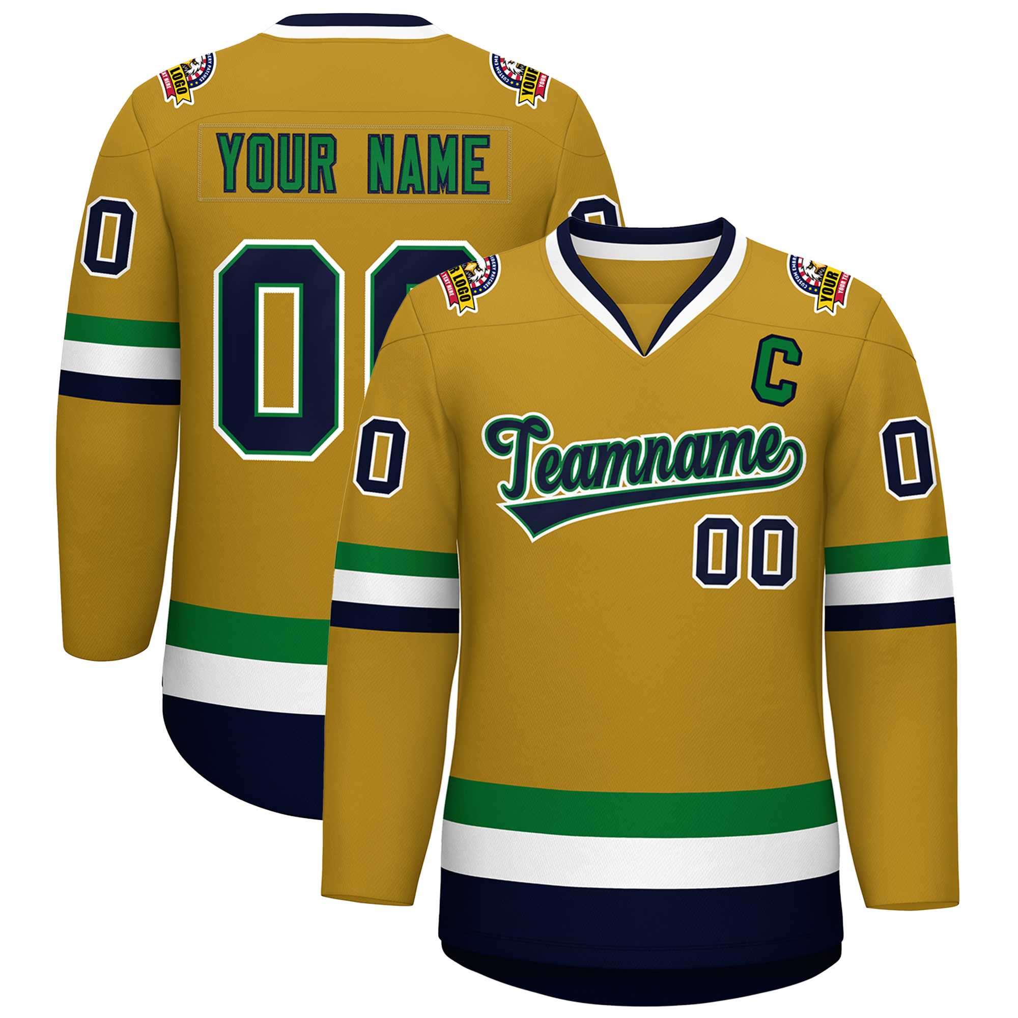 Maillot de hockey personnalisé Old Gold Navy Kelly vert-blanc, Style classique