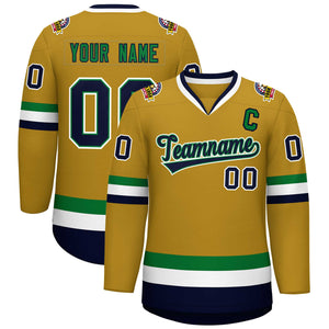 Custom Old Gold Navy Kelly Green-White Classic Style Hockey Jersey