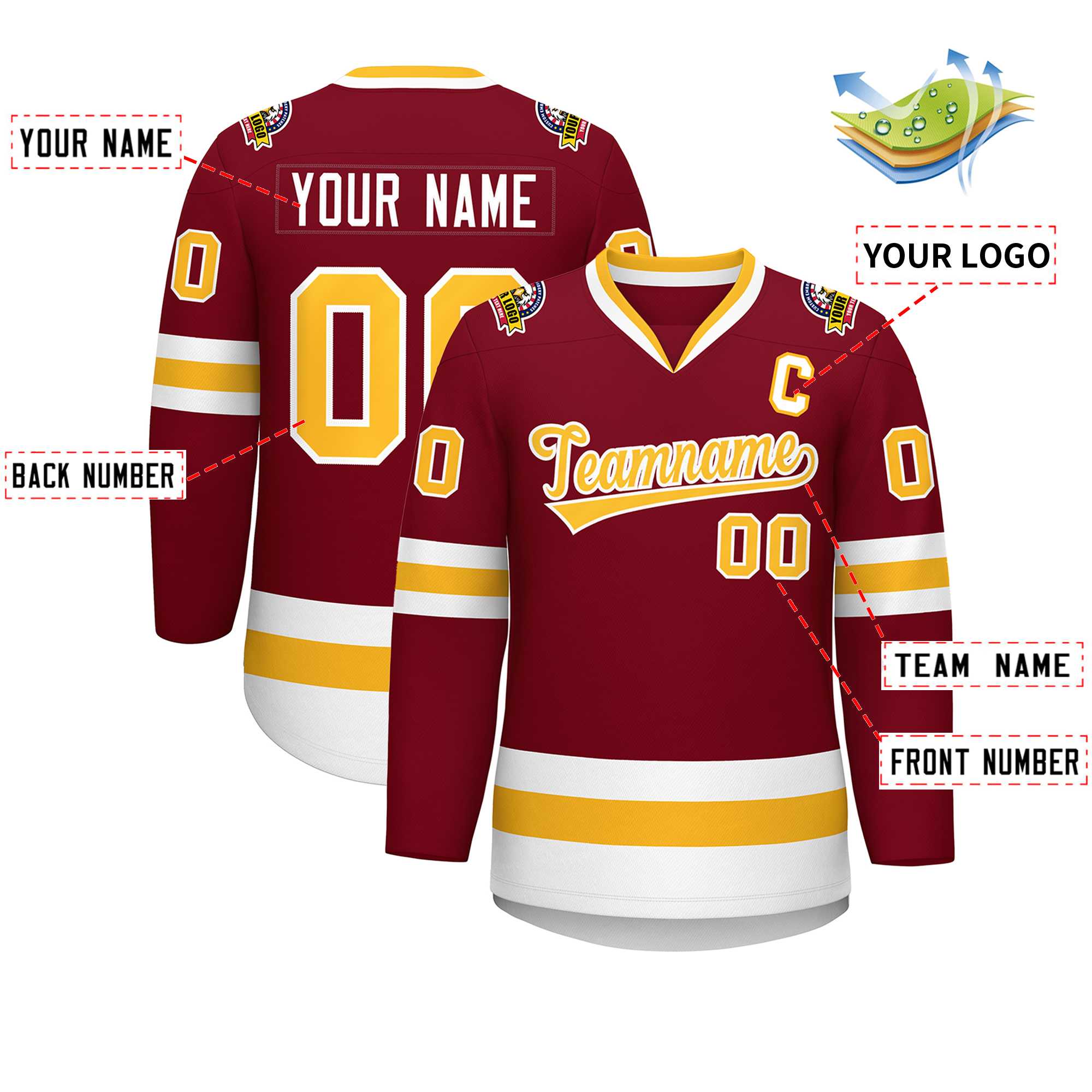 Custom Crimson Gold-White Classic Style Hockey Jersey