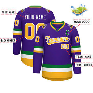 Maillot de hockey de style classique violet or-blanc personnalisé