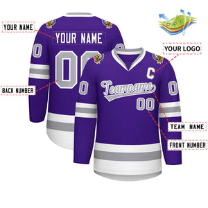 Maillot de hockey de style classique violet gris-blanc personnalisé