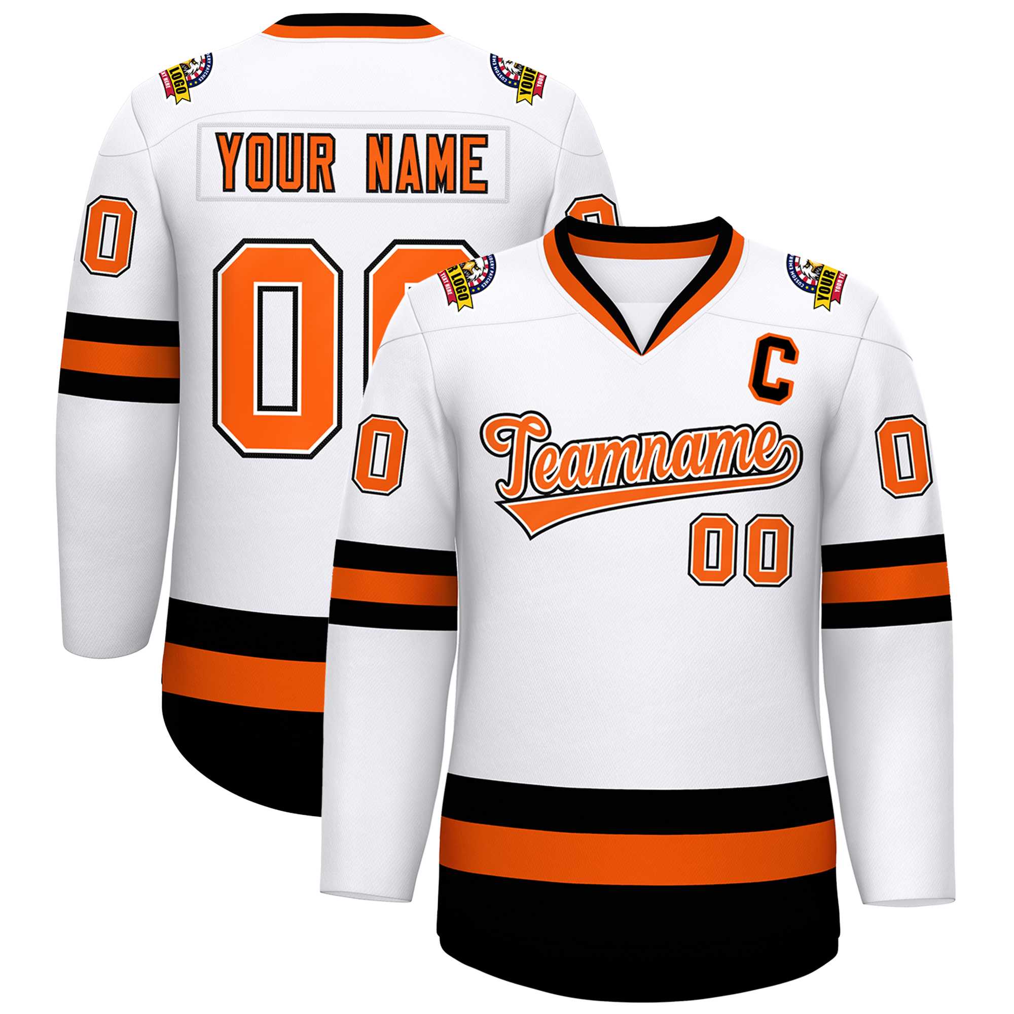 Custom White Orange White-Black Classic Style Hockey Jersey