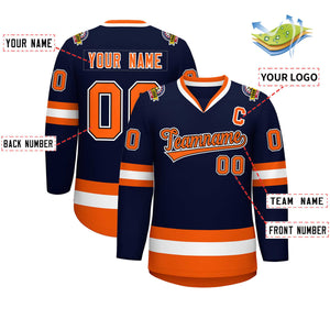 Maillot de hockey de style classique personnalisé bleu marine orange noir-blanc