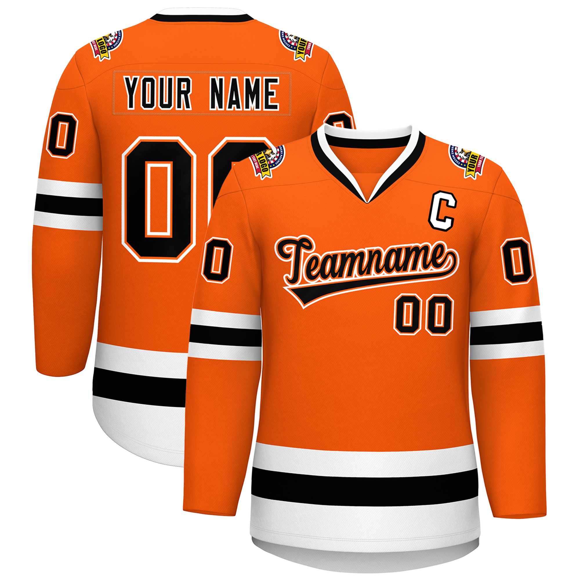 Maillot de hockey de style classique orange noir orange-blanc personnalisé