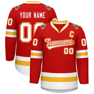 Maillot de hockey de style classique personnalisé rouge blanc rouge-or