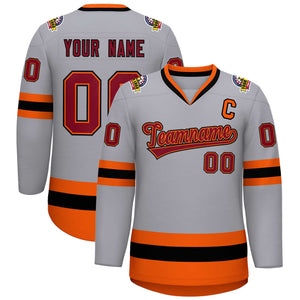 Maillot de hockey de style classique gris cramoisi orange-noir personnalisé