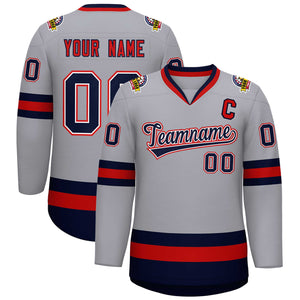 Maillot de hockey de style classique personnalisé gris marine blanc-rouge