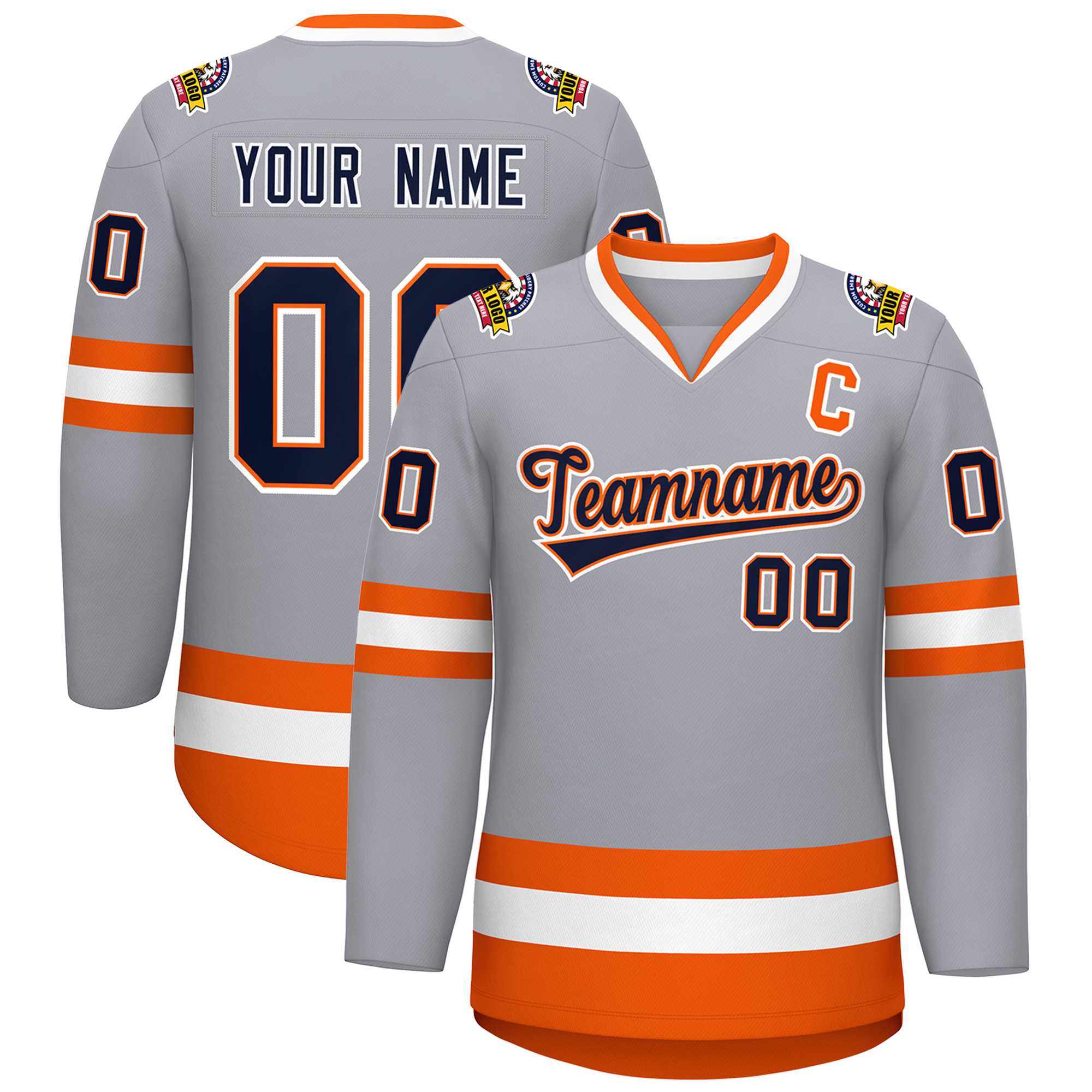 Maillot de hockey de style classique personnalisé gris marine orange-blanc