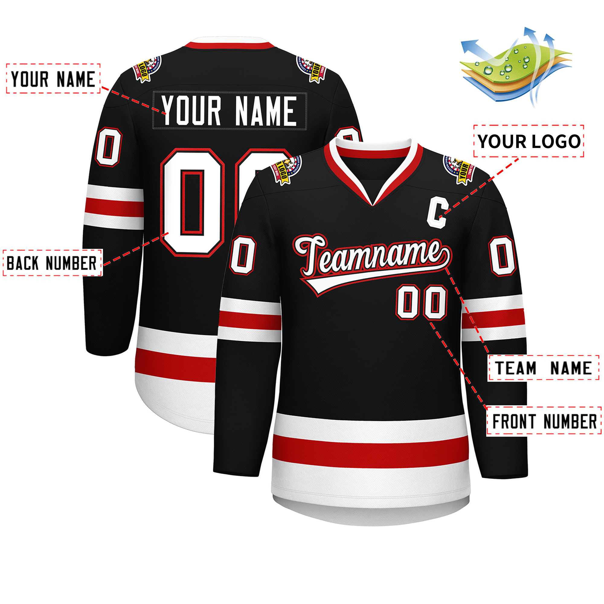 Custom Black White Black-Red Classic Style Hockey Jersey