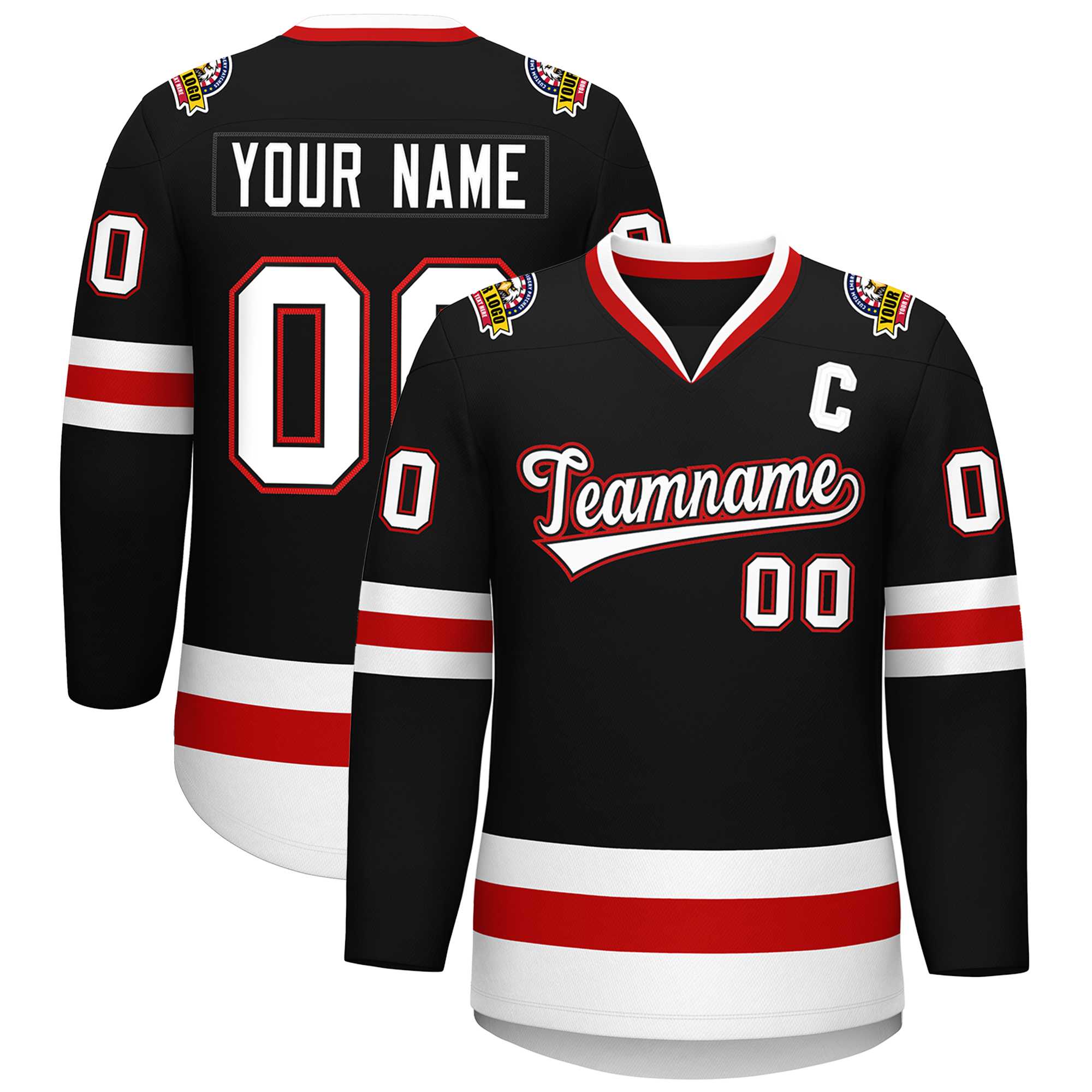 Custom Black White Black-Red Classic Style Hockey Jersey