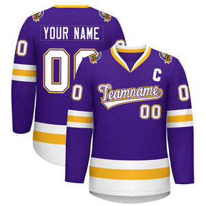 Maillot de hockey de style classique personnalisé violet blanc violet-or