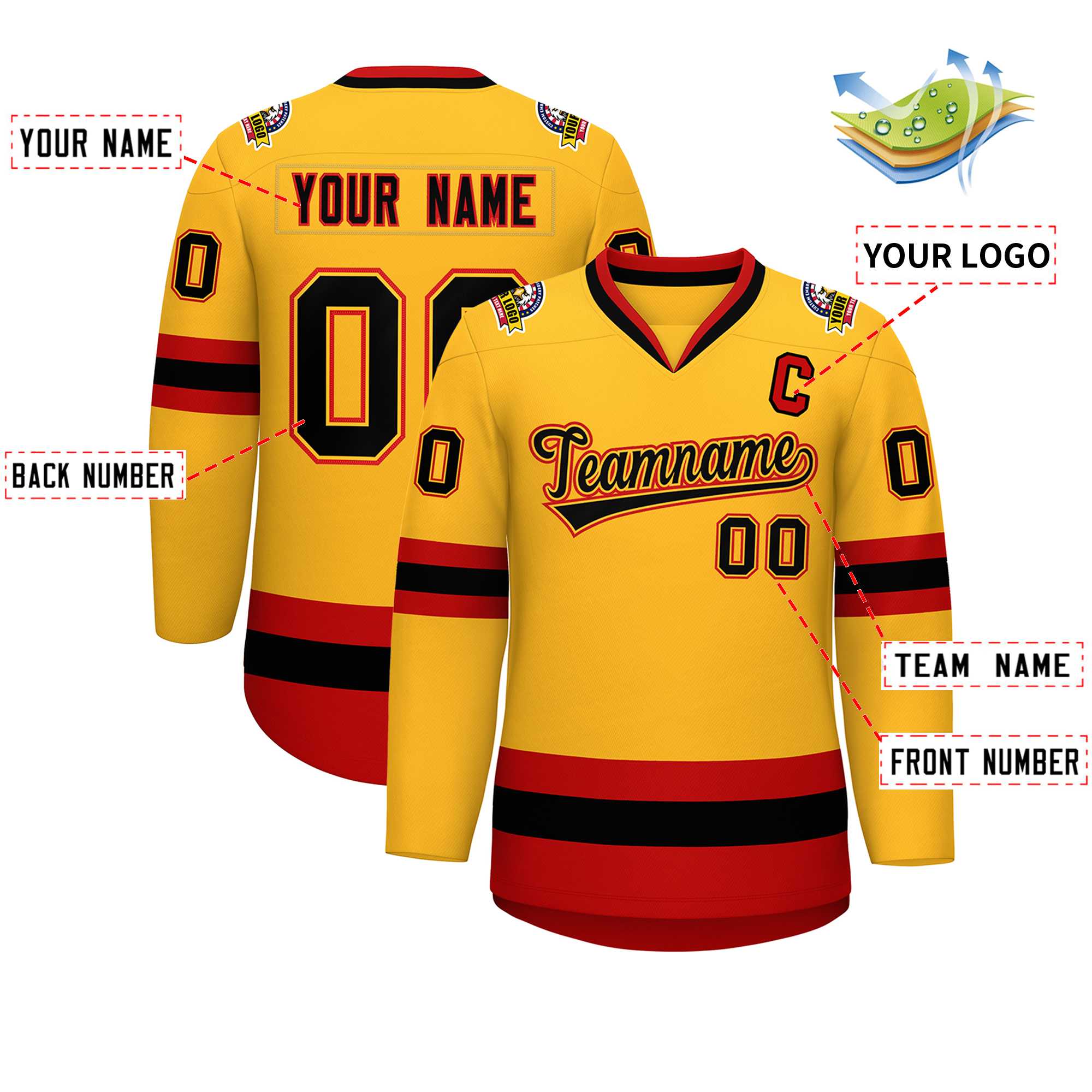 Custom Gold Black Gold-Red Classic Style Hockey Jersey