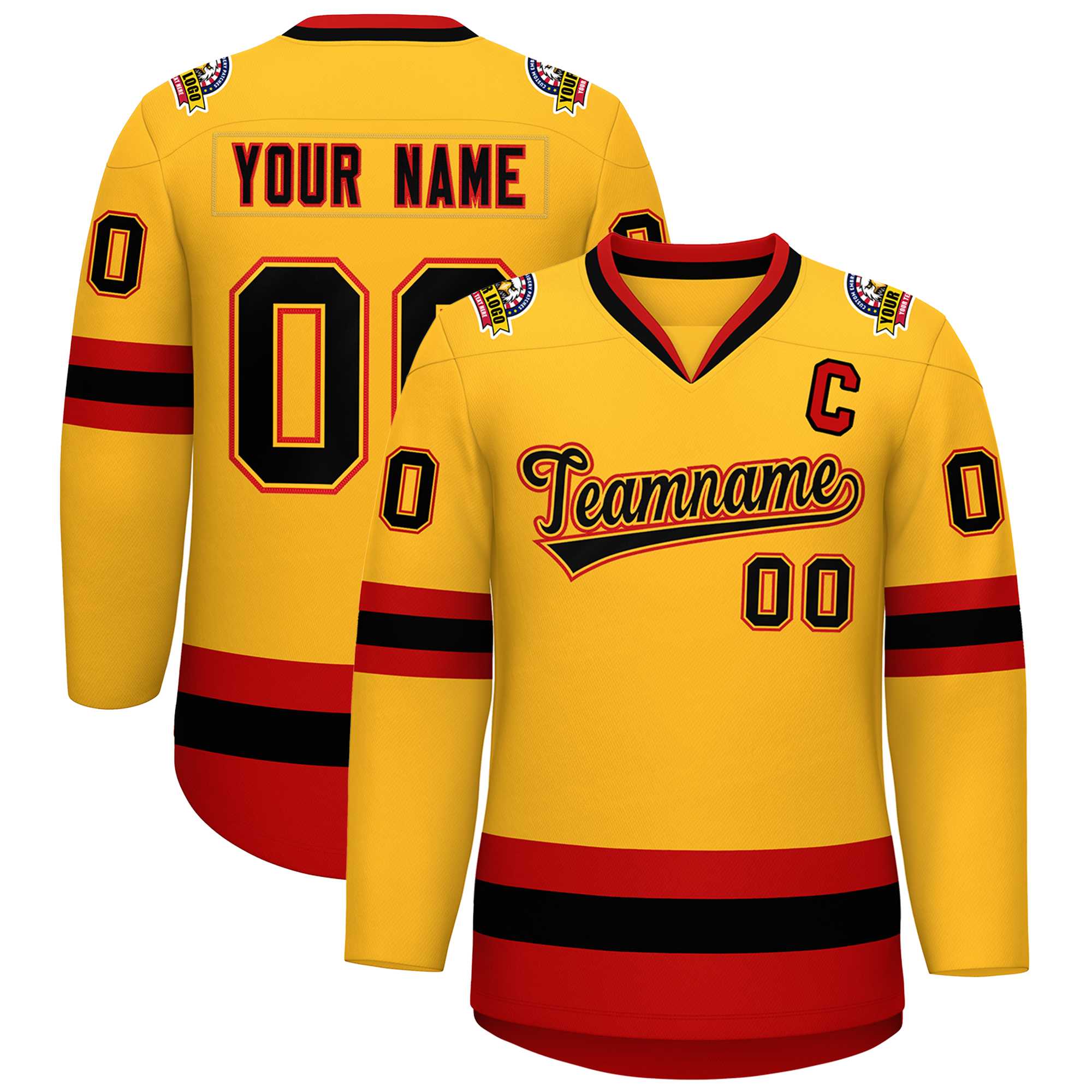 Custom Gold Black Gold-Red Classic Style Hockey Jersey