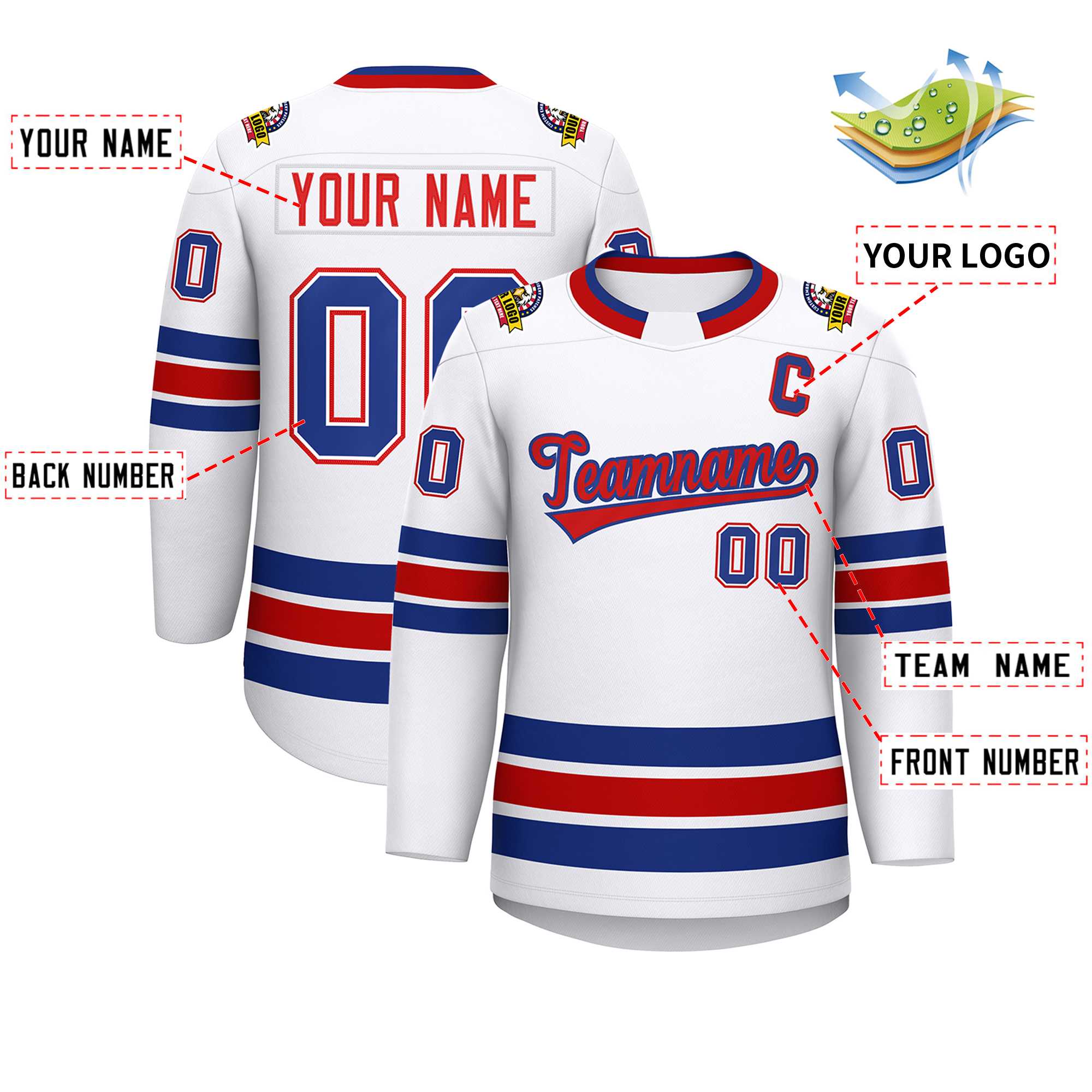 Custom White Red-Royal Classic Style Hockey Jersey