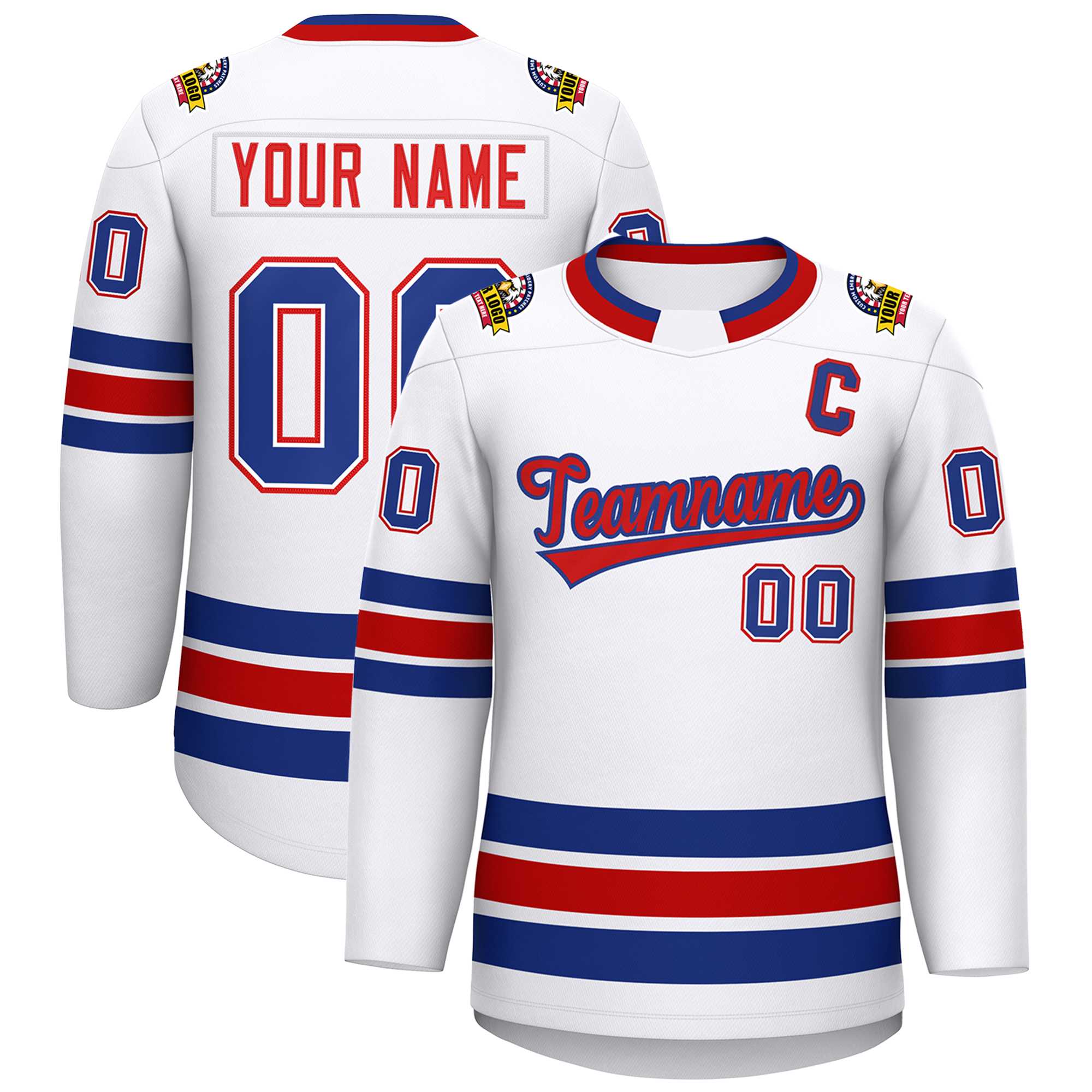 Custom White Red-Royal Classic Style Hockey Jersey