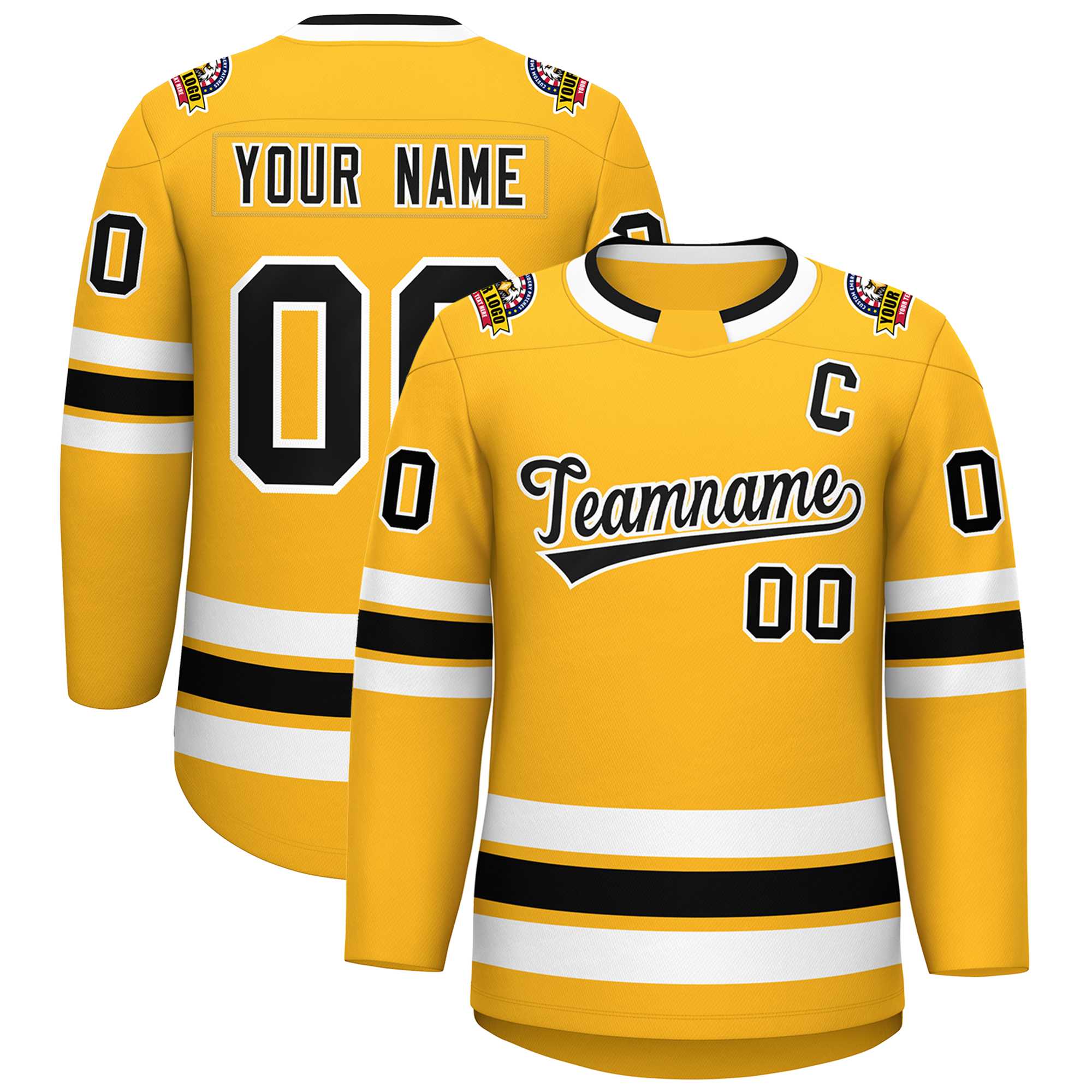 Custom Gold Black-White Classic Style Hockey Jersey