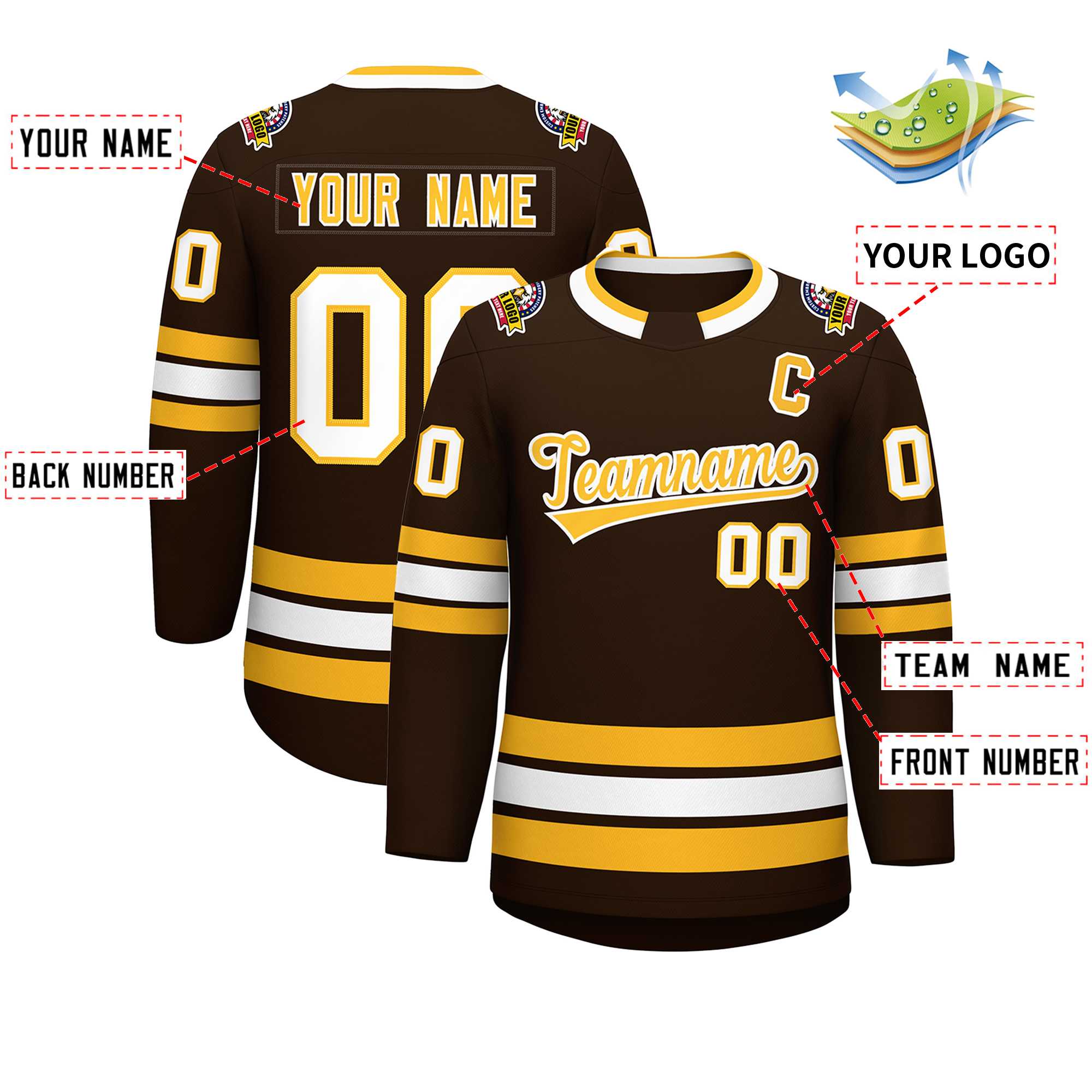 Custom Brown Gold-White Classic Style Hockey Jersey