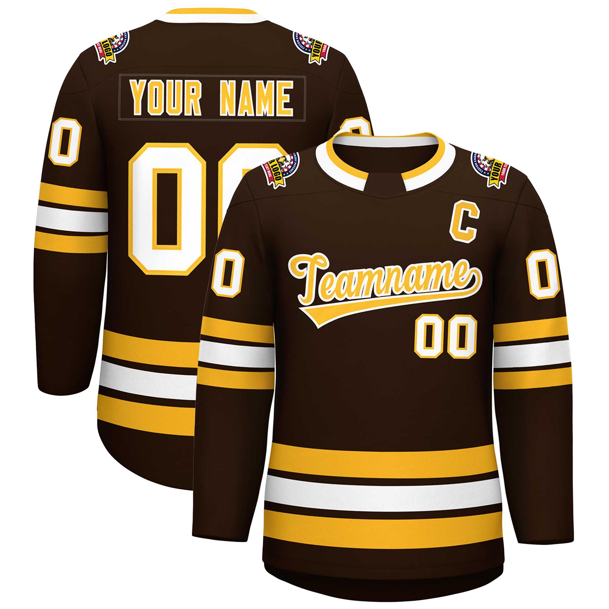 Custom Brown Gold-White Classic Style Hockey Jersey