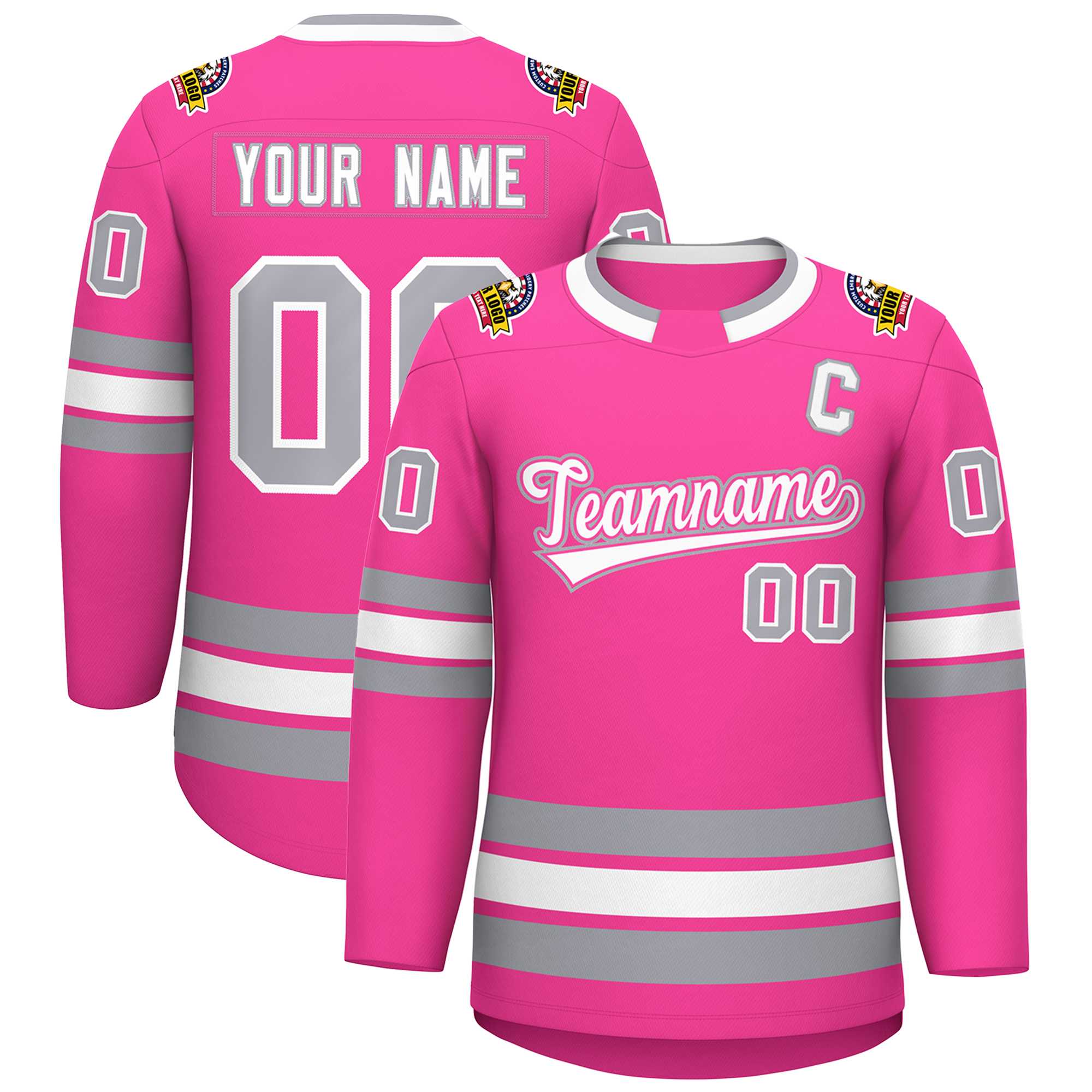 Custom Pink White Pink-Gray Classic Style Hockey Jersey