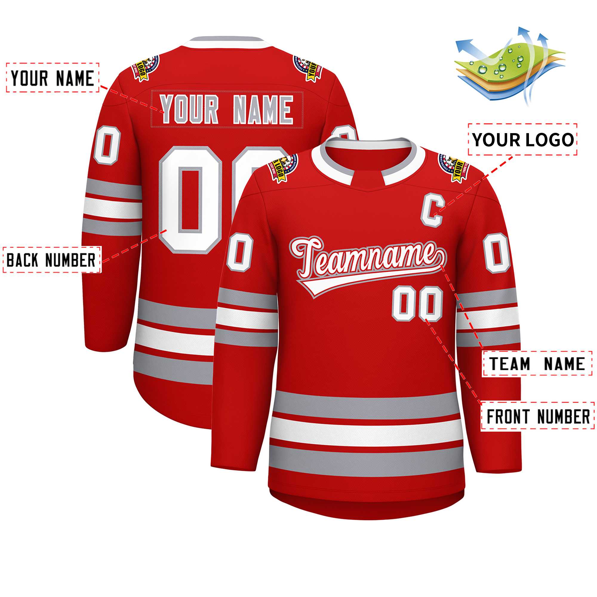 Custom Red White Red-Gray Classic Style Hockey Jersey