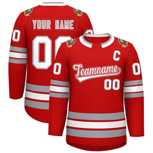 Custom Red White Red-Gray Classic Style Hockey Jersey