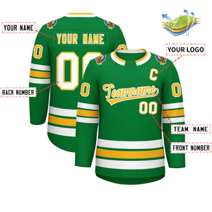 Custom Kelly Green Gold-White Classic Style Hockey Jersey