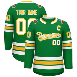 Custom Kelly Green Gold-White Classic Style Hockey Jersey