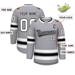 Maillot de hockey de style classique personnalisé gris noir blanc-noir