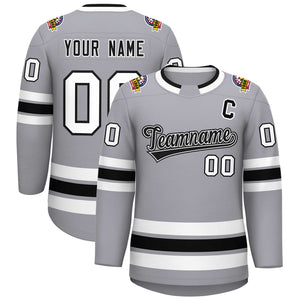 Maillot de hockey de style classique personnalisé gris noir blanc-noir