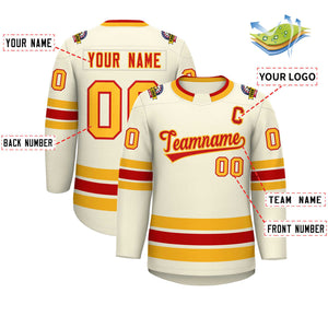 Custom Khaki Red-Gold Classic Style Hockey Jersey