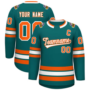 Custom Teal White-Orange Classic Style Hockey Jersey