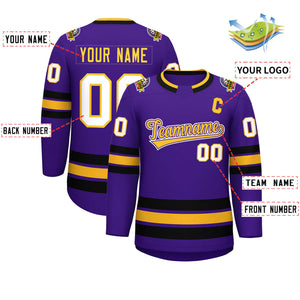 Custom Purple Gold Purple-White Classic Style Hockey Jersey