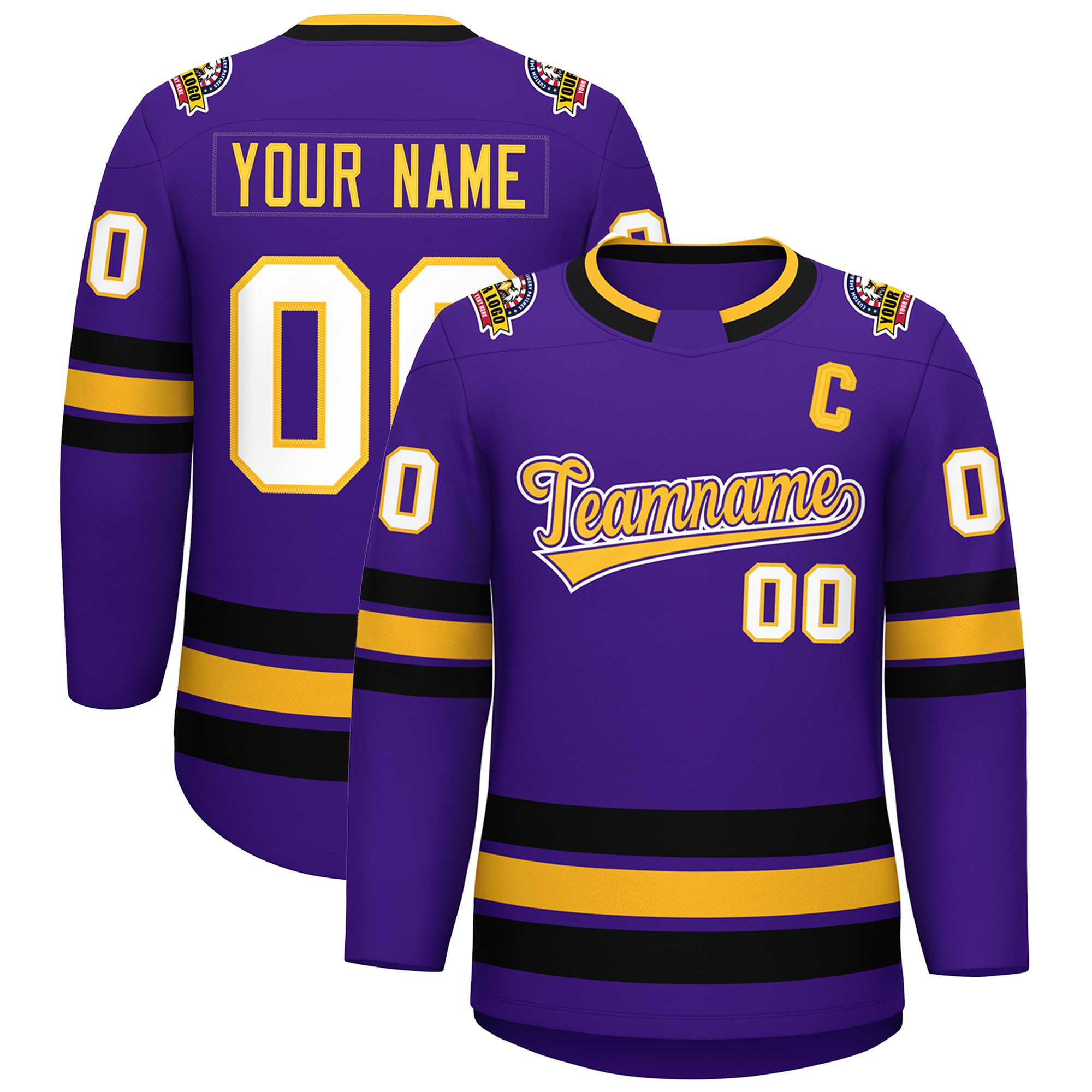 Custom Purple Gold Purple-White Classic Style Hockey Jersey