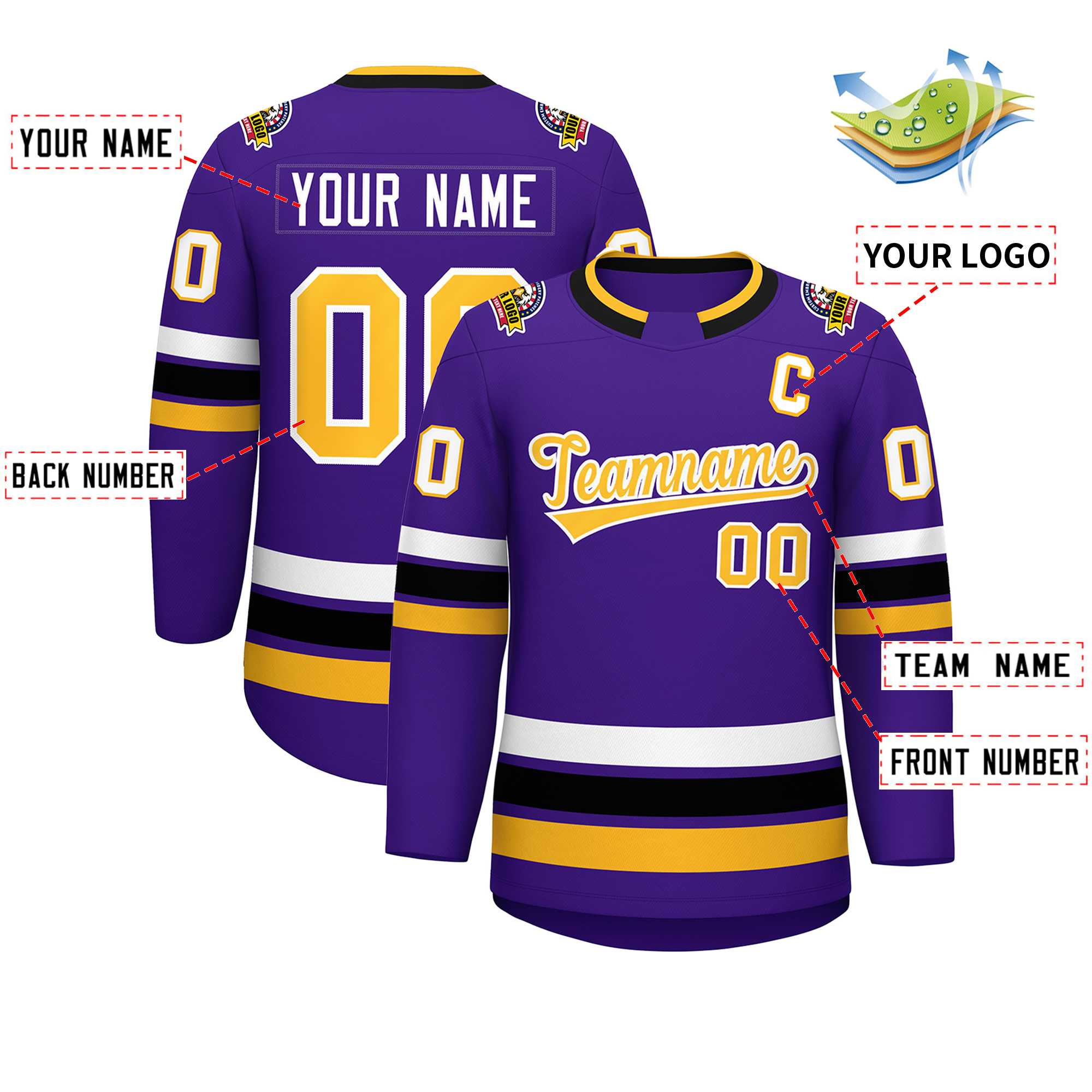 Maillot de hockey de style classique violet or-blanc personnalisé