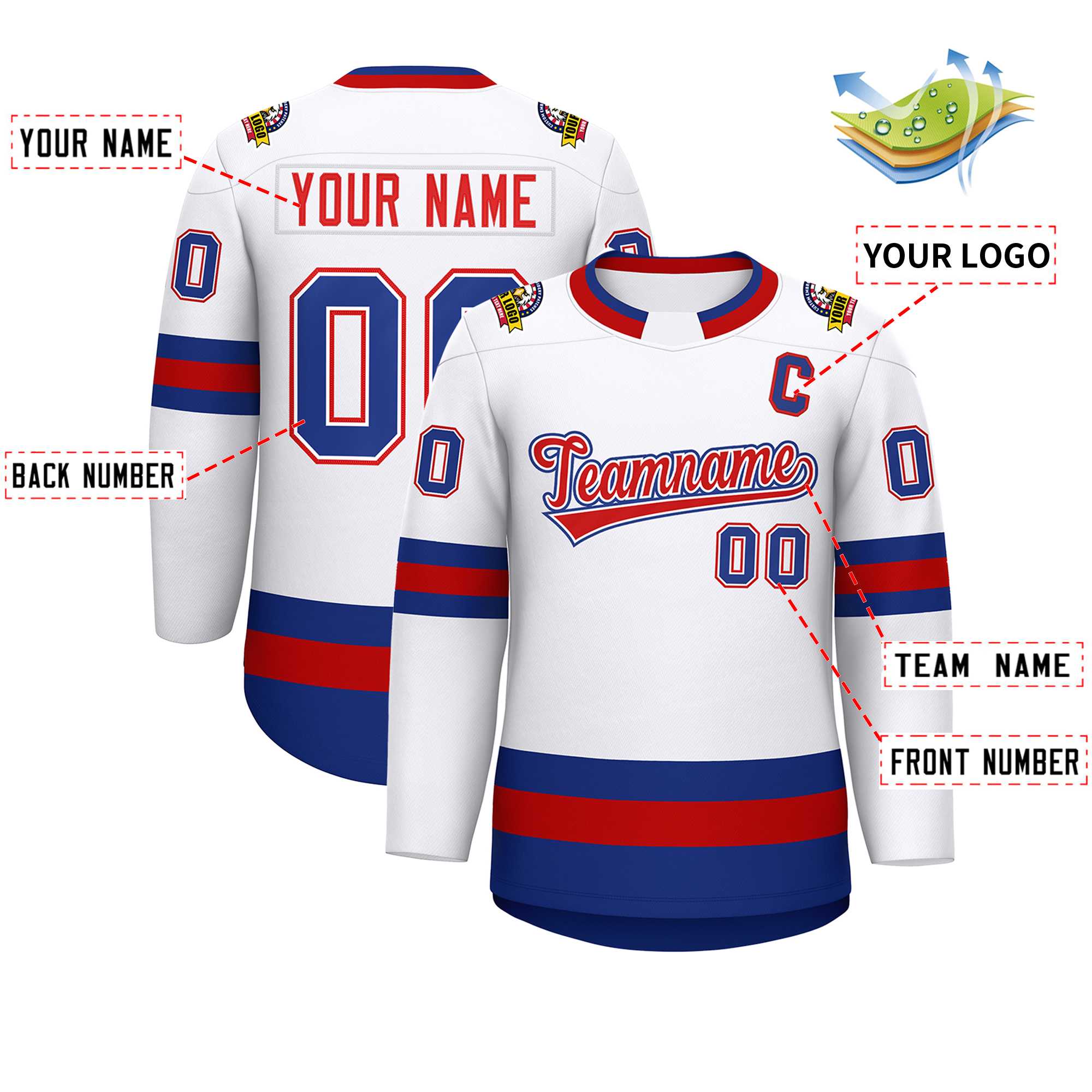 Custom White Red White-Royal Classic Style Hockey Jersey